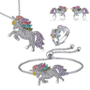 Unicorn 4pc Jewelry Set Ring, Necklace, Bracelet and Earrings Z327